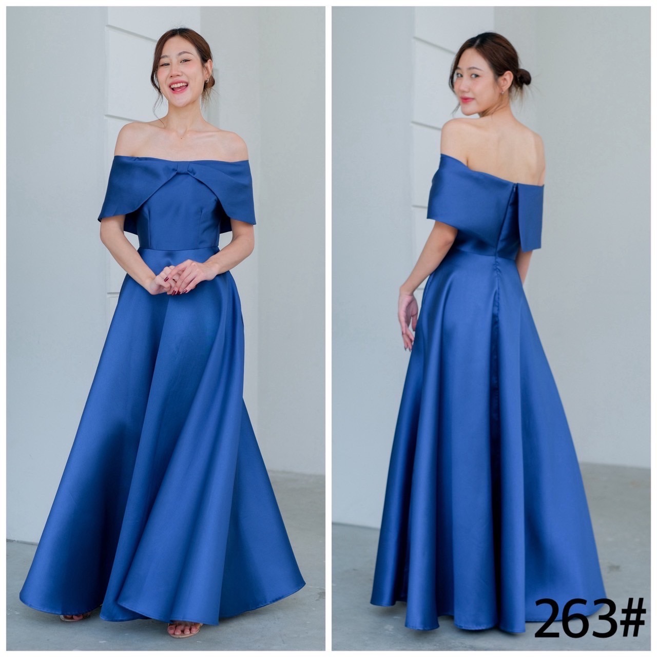 kudapy Maxi เดรสยาว เจ้าหญิง เปิดบ่า ดีเทลอกโบว์ใหญ่ กระโปรงบาน ลุคหวานๆ พรางแขน โชว์เอวสับๆ