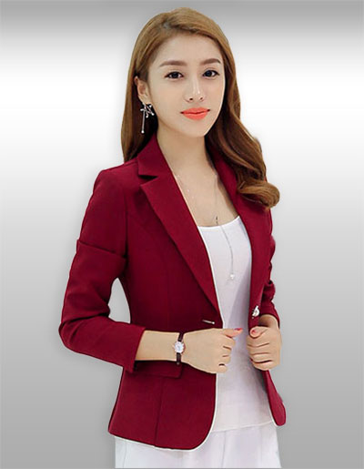 เสื้อสูทผู้หญิงแขนยาวสีแดงไวน์แบบสวยหรู