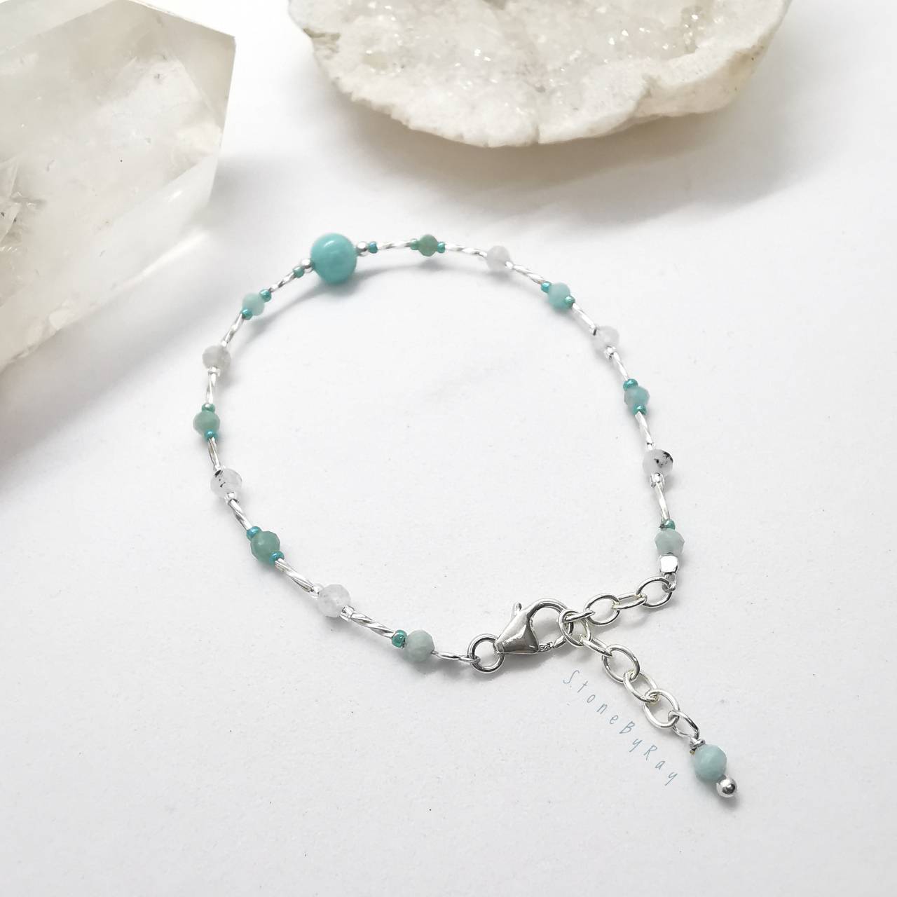สร้อยข้อมือเงินหินอมาโซไนท์+มูนสโตน Amazonite+Moonstone
