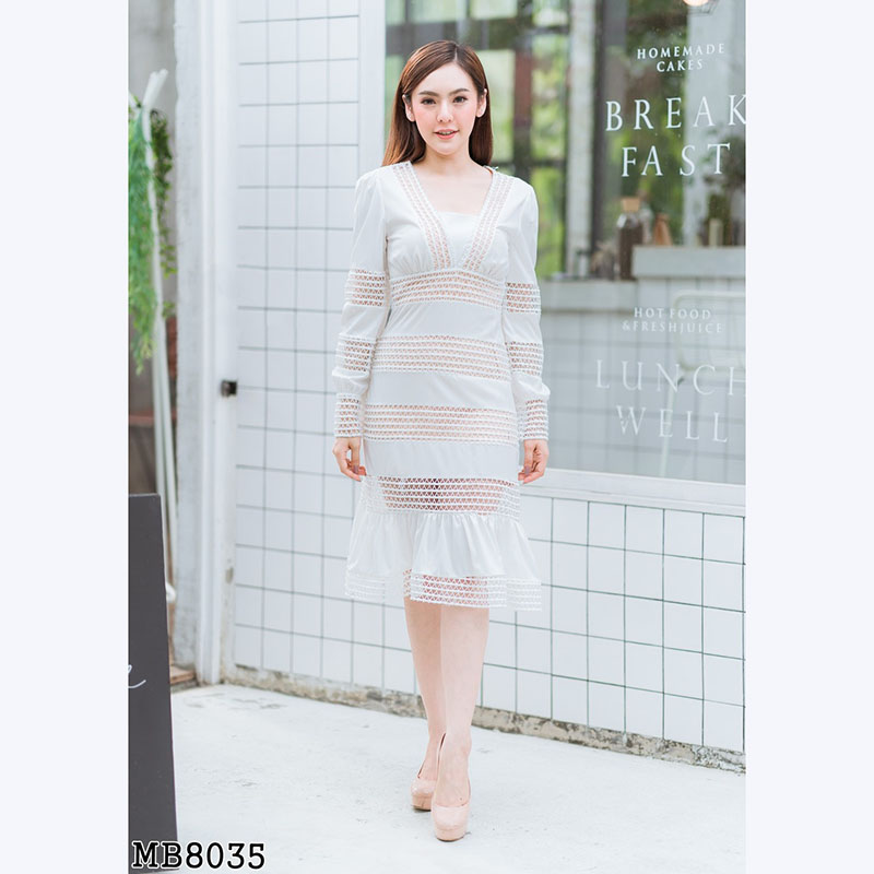 kudapy เดรสสั้นสีชมพู,สีขาว .แขนยาวตาข่ายซับครีมใส่สบายสวยดูดีมากๆ