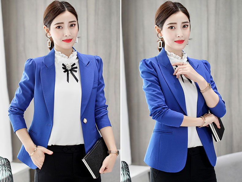 เสื้อสูทผู้หญิงแขนยาวสีน้ำเงิน แบบเรียบหรู S,M