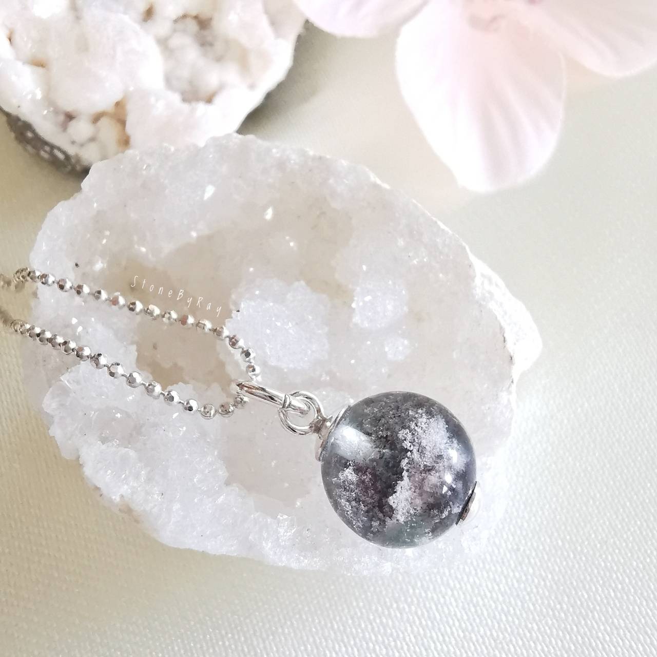 สร้อยคอเงินจี้หินโป่งข่าม Lodolite Quartz