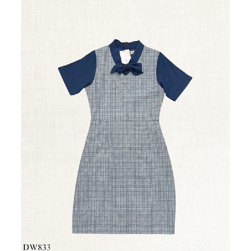 kudapy เดรสสั้นสีดำ/สีน้ำตาล/สีกรม ลายสก๊อตแขนตุ๊กตา