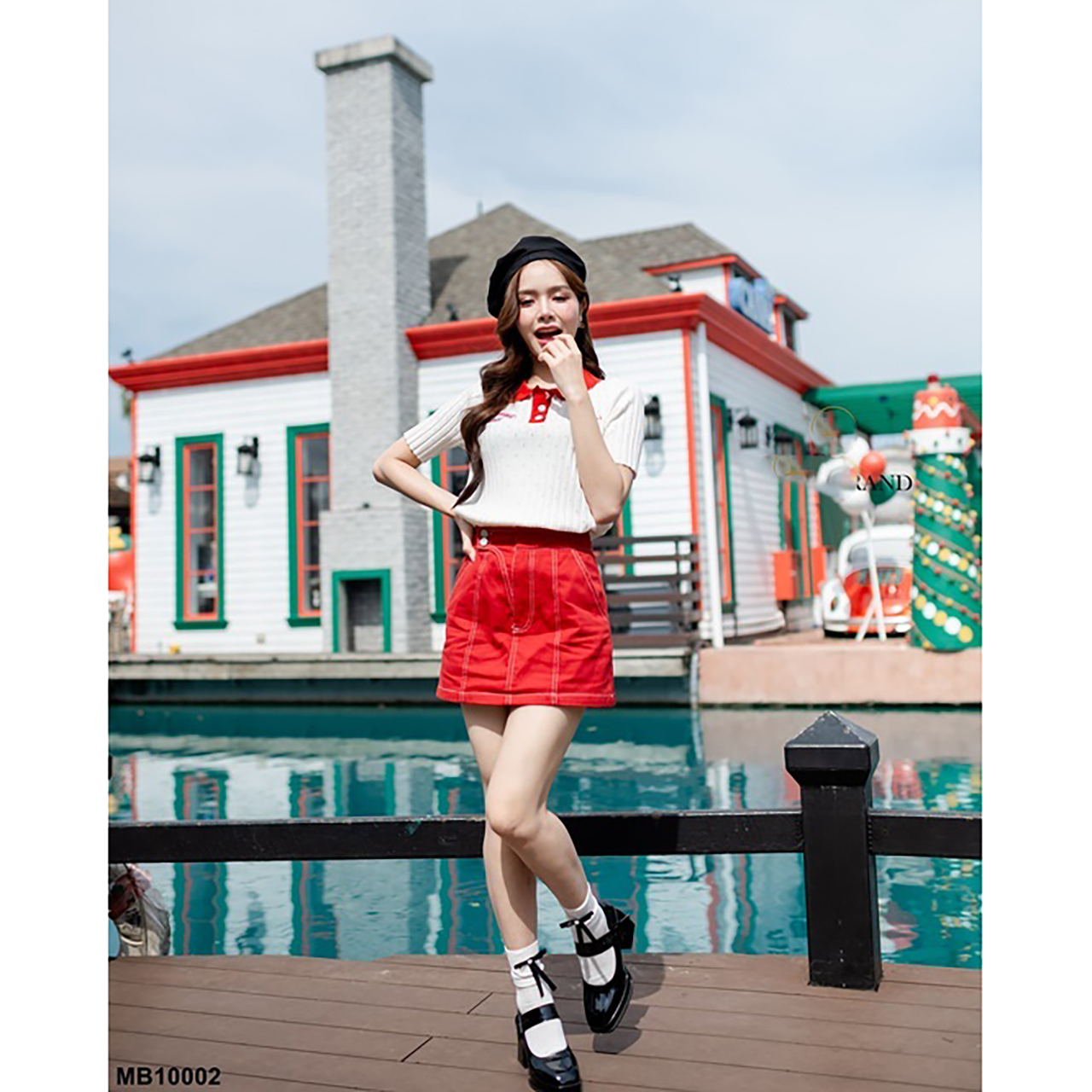 kudapy ชุดเซ็ทเสื้อเชอรี่ กระโปรงแดงสั้นใส่สบายสวยดูน่ารัก