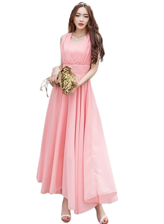 kudapy แม็กซี่เดรสยาวคอวีสีชมพูโอรส/สีม่วง/สีขาว/สีเขียวเข้ม/สีน้ำเงินสด เดรสยาวแขนกุด ผ้าชีฟองทิ้งตัว พริ้วมากค่ะรุ่นนี้ใส่ไปทะเล ไปงานได้น้าา