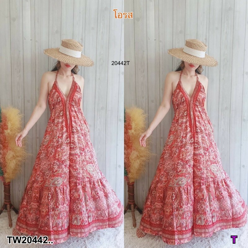 kudapy เดรสายเดี่ยวคู่ มีสายรูดผูกเอวปรับเข้ารูป เนื้อผ้าไหมอินเดียพิมพ์ทอง งานชิว ใส่สบาย ลุคเหมาะกับหน้าร้อนซัมเมอร์