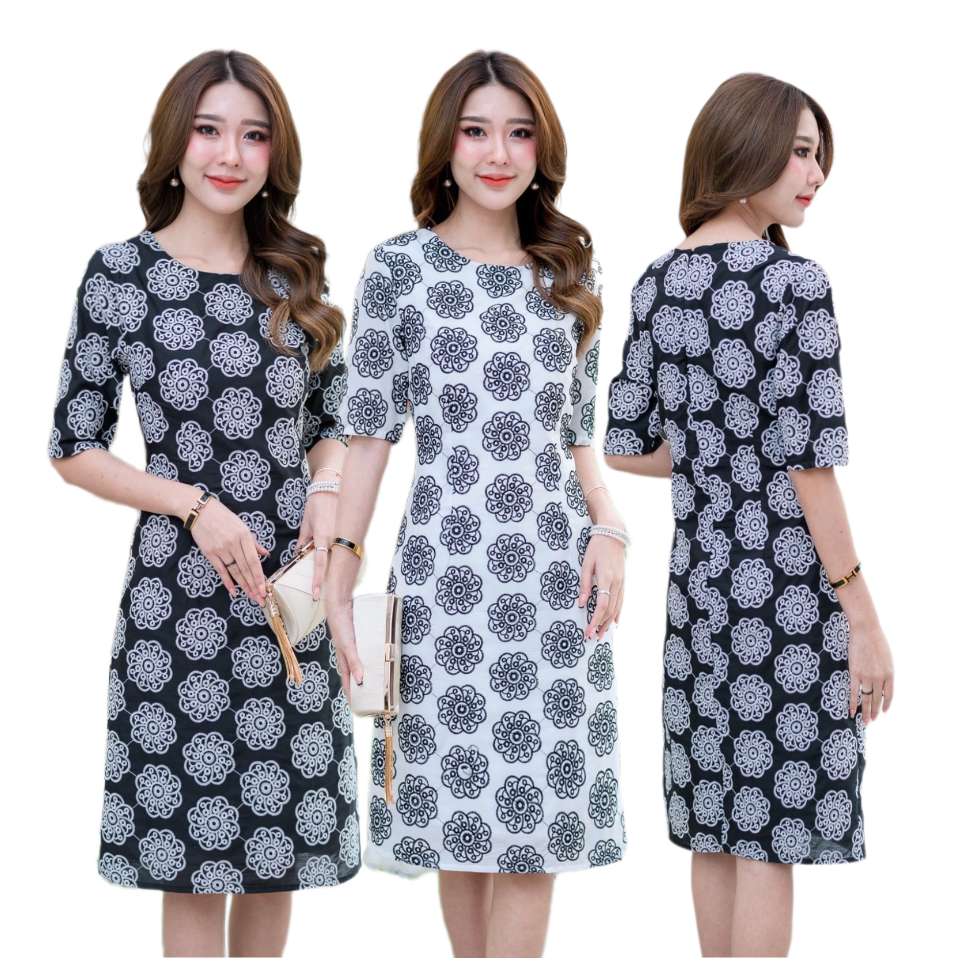 kudapy เดรสสั้นไปงานผ้าปักลายดอกไม้สีขาว,สีดำ ผ้าสวยงานปักแน่นสวยอย่างดีค่ะ ทรงเดรสเป็นทรงคอกลม แขนศอก มีซับในซิปหลัง