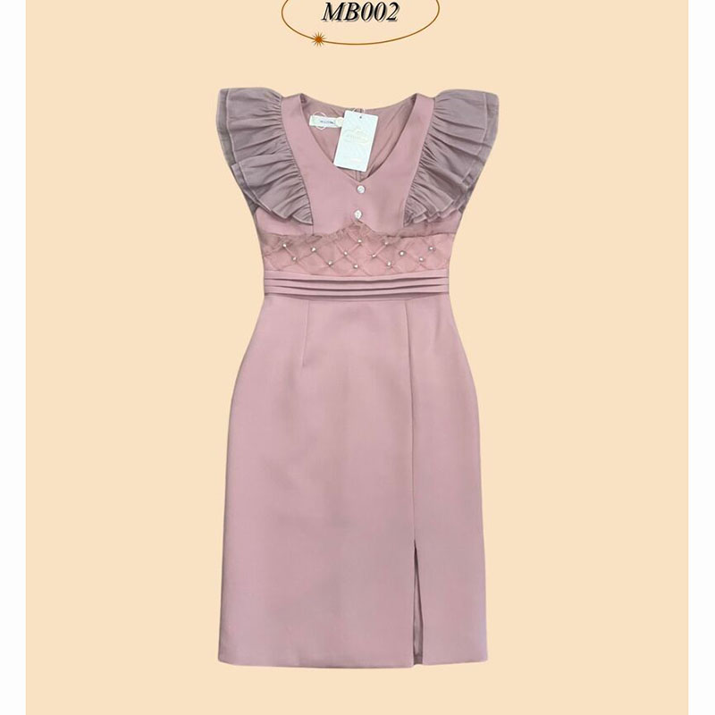 kudapy เดรสสั้นสีขาว/สีดำ/สีชมพู/สีแดง ทรงเข้ารูป แขนกุด ดีเทลอัดผ้าซีฟองช่วงแขน