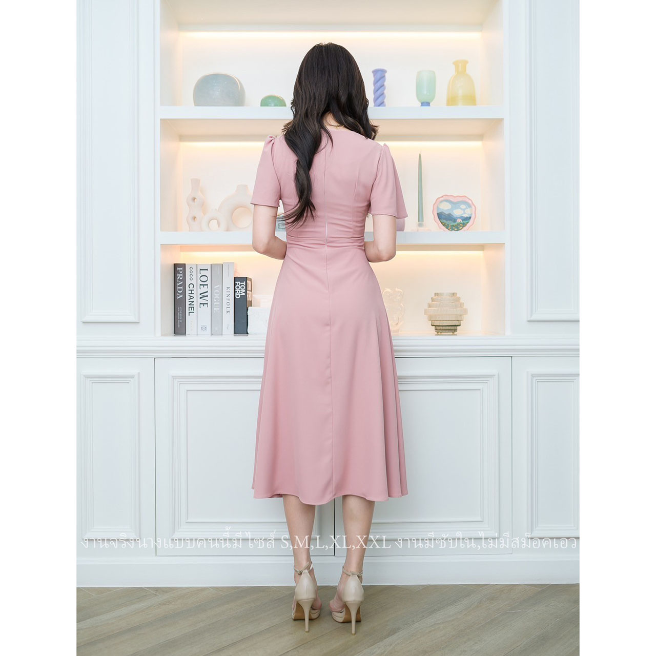 kudapy เดรสสั้นคอกลมสีชมพู/สีขาว/สีเขียวมิ้น แขนสั้นระบาย กระโปรงคลุมเข่า แนวเรียบหรู ชุดไปงานแต่ง