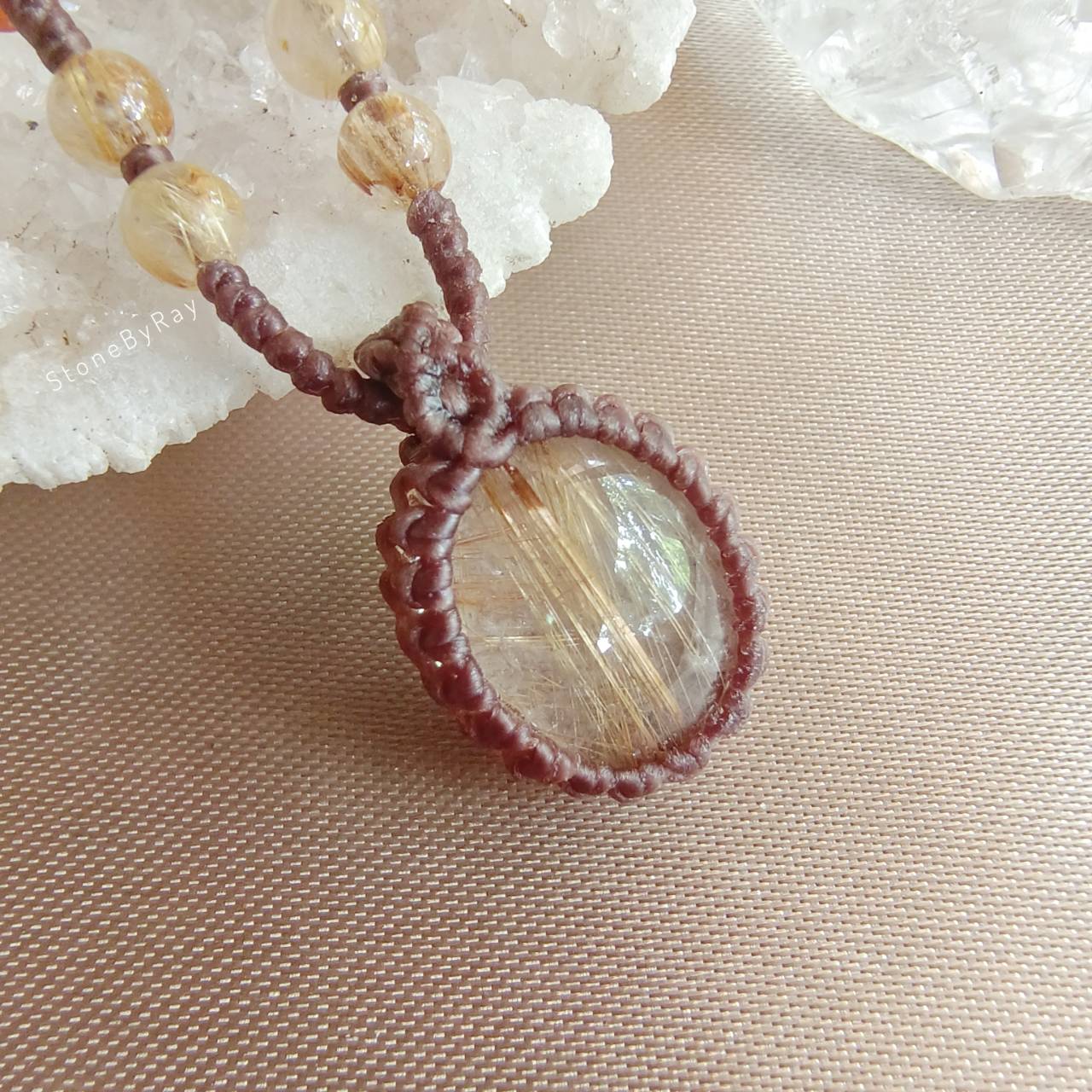 สร้อยคอเชือกถักจี้หินไหมทอง Rutilated Quartz