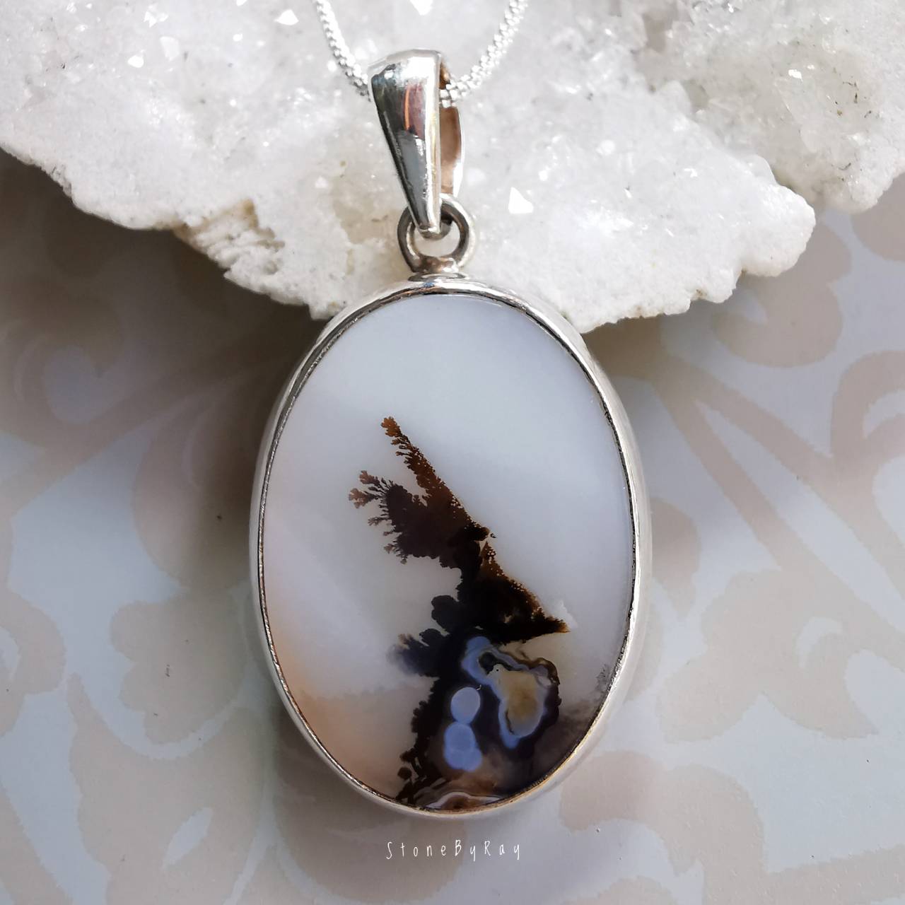 สร้อยคอเงินจี้หินเมอร์ลิไนท์