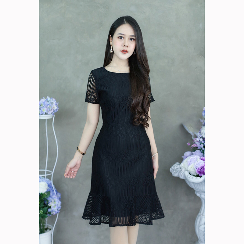 kudapy เดรสสั้นสีดำ ลูกไม้ลายสวย เนื้อผ้าอย่างดี มาในทรงคลาสสิคที่ใส่ได้ตลอด