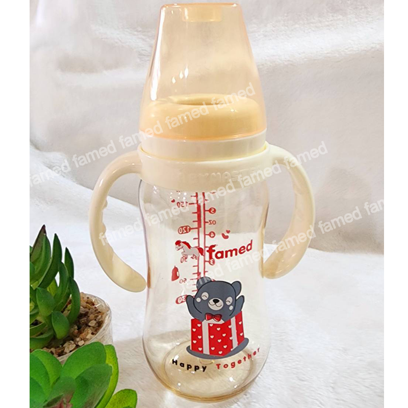 famed ขวดนมคอแคบสีชา PPSU 6ออนซ์ 180มล ทนร้อน ทนทาน