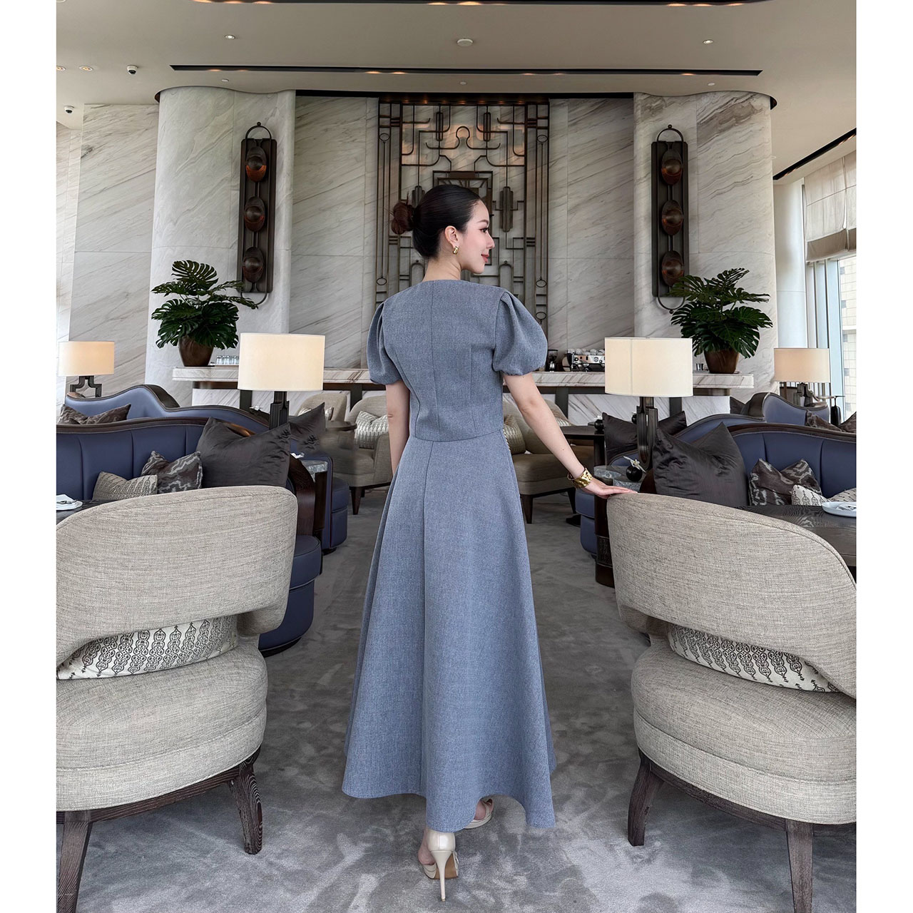 kudapy เซ็ทเสื้อแขนตุ้กตา เสื้อ กระโปรงเอวสูง เข็มกลัดดอกไม้ เข็มขัดโซ่