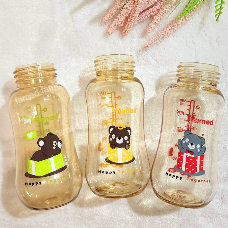 famed ขวดนมคอแคบสีชา PPSU 6ออนซ์ 180มล ทนร้อน ทนทาน