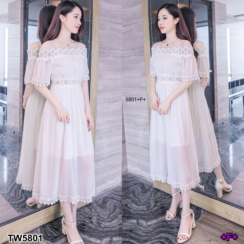 kudapy เดรสตัวยาวสีขาว ชมพู ดำ แดง เหลือง สายเดี่ยว2เส้น ดีไซน์ปาดไหล่ ผ้าชีฟอง ปาดไหล่ลูกไม้ถักทออย่างละเอียด