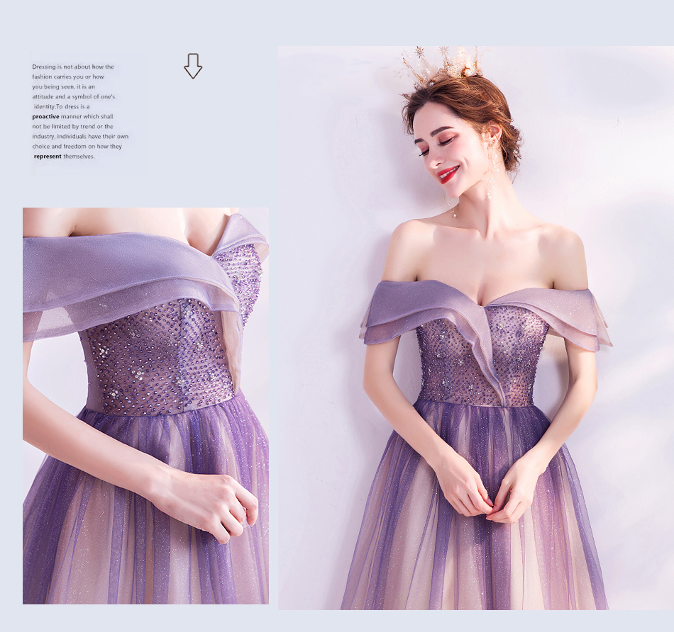 kudapy ชุดราตรียาวสีม่วงลาเวนเดอร์ ทรงเปิดไหล่ดีเทลสวยตามแบบงานหรูมากค่ะ (พรีออเดอร์นะคะ รอสินค้า 10-20 วัน)