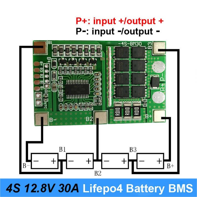 BMS 4s 30a 12.8 v w/balance 3.2 v lifepo4 life แผ่นบอร์ดโมดูลป้องกันแบตเตอรี่