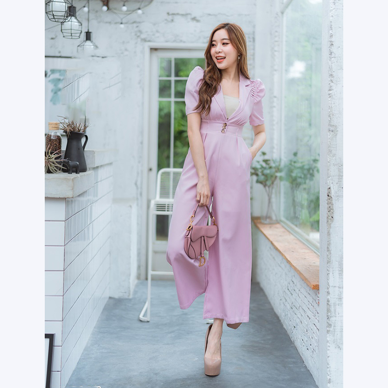 kudapy จั๊มสูทขายาวสีฟ้า,ชมพู,เขียว คอปกใส่แล้วสวยดูดีน่ารักมากๆ