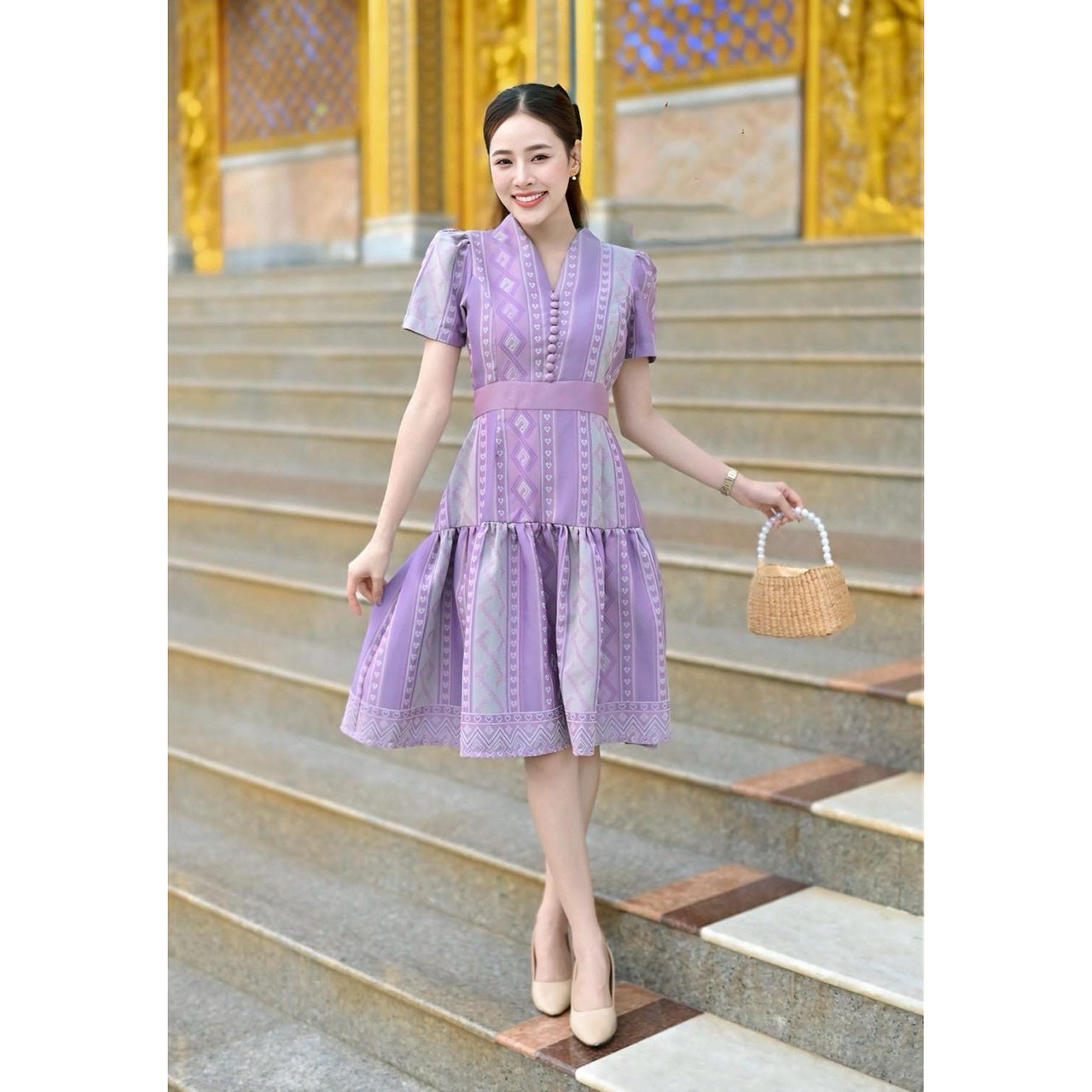 kudapy เดรสสั้นผ้าฝ้ายทอ อัดซับผ้ากาวอย่างดี งานตัดเกรดพรีเมี่ยม ใส่สบาย ไม่ยืดไม่ย้วย