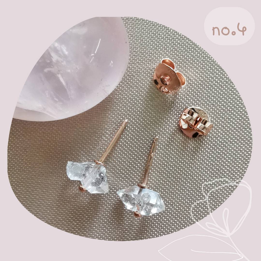ต่างหูเงินชุบพิ้งโกลด์คริสตัลเฮอร์คิเมอร์ไดม่อน Herkimer Diamond