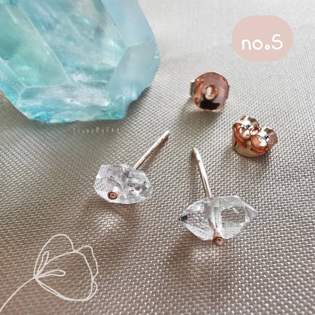 ต่างหูเงินชุบพิ้งโกลด์คริสตัลเฮอร์คิเมอร์ไดม่อน Herkimer Diamond