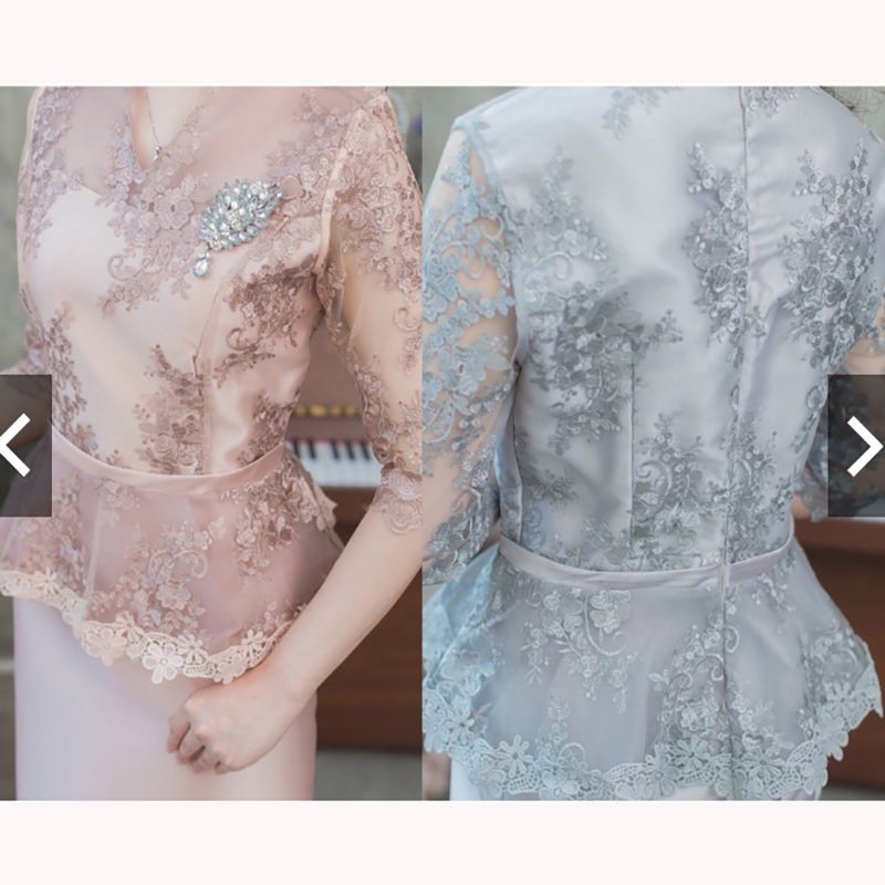 kudapy เซท 2 ชิ้น ใส่ออกงาน เซตเสื้อลูกไม้+กระโปรงยาว สีเทา/กะปิ เสื้อลูกไม้แขนสามส่วน คอวี เอวระบาย ผ้าไม่ยืด