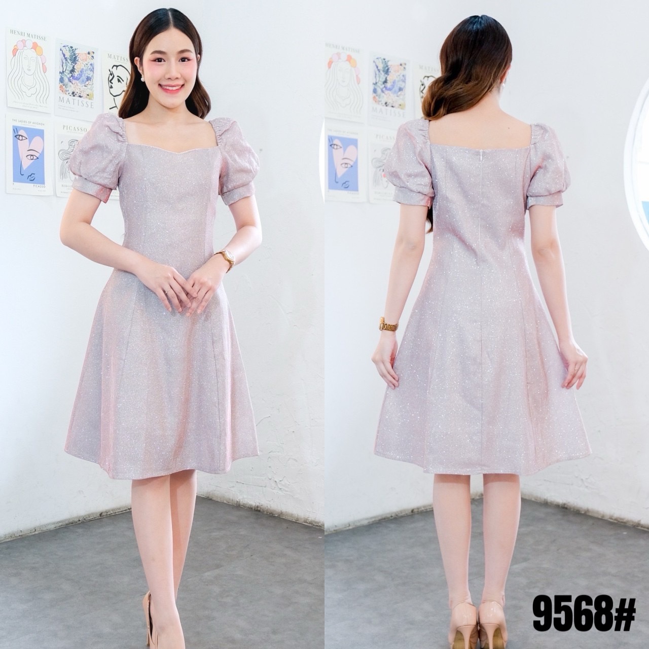 kudapy เดรสสั้นสีเทาเงิน/สีฟ้า/สีทองแชมเปญ/สีม่วงอ่อน แขนตุ๊กตา ทรงอกหัวใจ เนื้อผ้า Glitter ละเอียด สวยเด่นแต่ไม่เว่อร์ ผ้าไม่ยืด มีซับใน ไม่บาด ไม่คันผิว