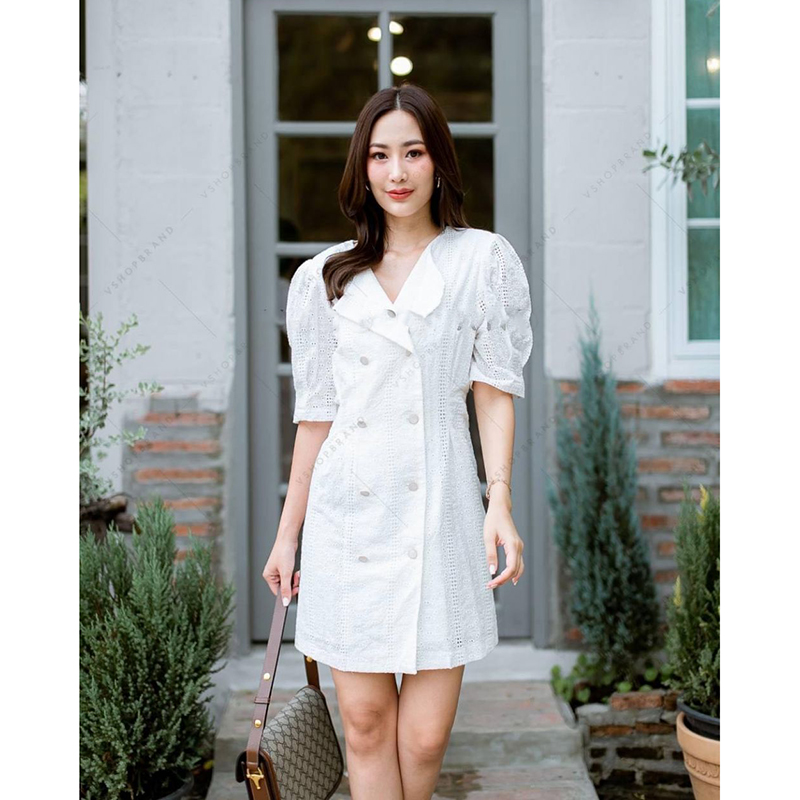 kudapyเดรสสั้นสีขาว/ชมพู/ดำ/ม่วงแขนตุกตา มาในงานผ้าเกาหลีนำเข้า ผ้านิ่มมากใส่สบาย