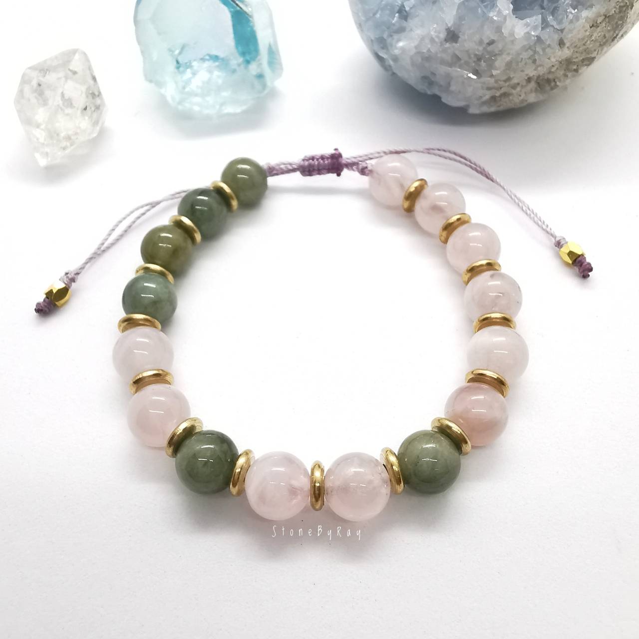 สร้อยข้อมือหินหยกกับโรสควอตซ์ Jade+Rose Quartz