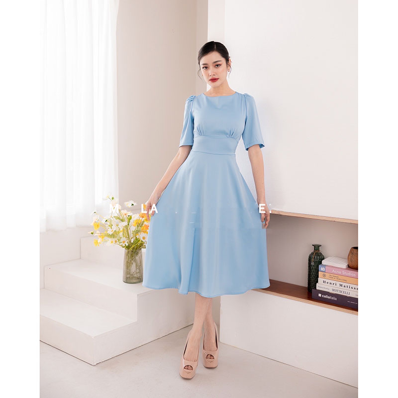 kudapy เดรสสั้นสีเขียว/สีน้ำตาล/สีฟ้า/สีชมพู กระโปรงบาน แขนสั้น ทรงรุ่นนี้ใส่แล้วสวยหวาน