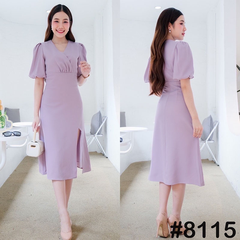 kudapy เดรสสั้นสีส้มโอรส/สีม่วง คอวีแขนสั้น เกาหลีมินิมอลสุดๆ เน้นเอวคอดใส่ผอมสวย กระโปรงฟรีสะโพกผ่าหน้า พริ้วๆทิ้งตัว