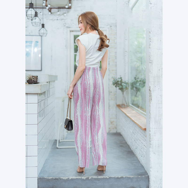 kudapy เซทเสื้อ+กางเกงอัดพีชลายคลื่นสีเขียว,ดำ,ฟ้า,ชมพู สวยดูดีใส่สบายน่ารัก