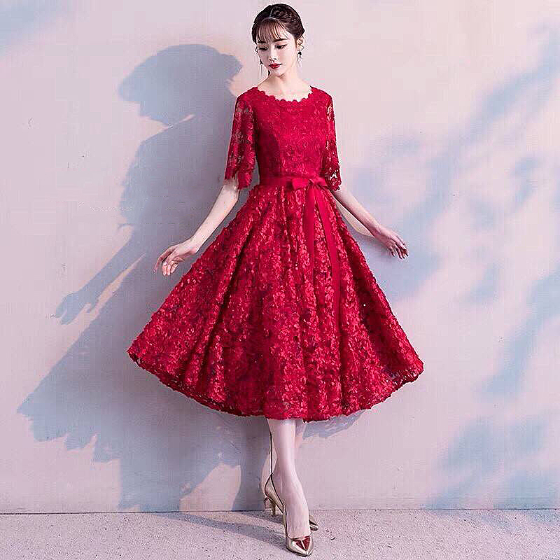 kudapy ชุดเดรสสั้นออกงานสีไวนืแดง/สีน้ำตาลทอง ปักดิ้นทองเลื่อมตามแบบ งานปักผ้าลายดอกไม้ 3D