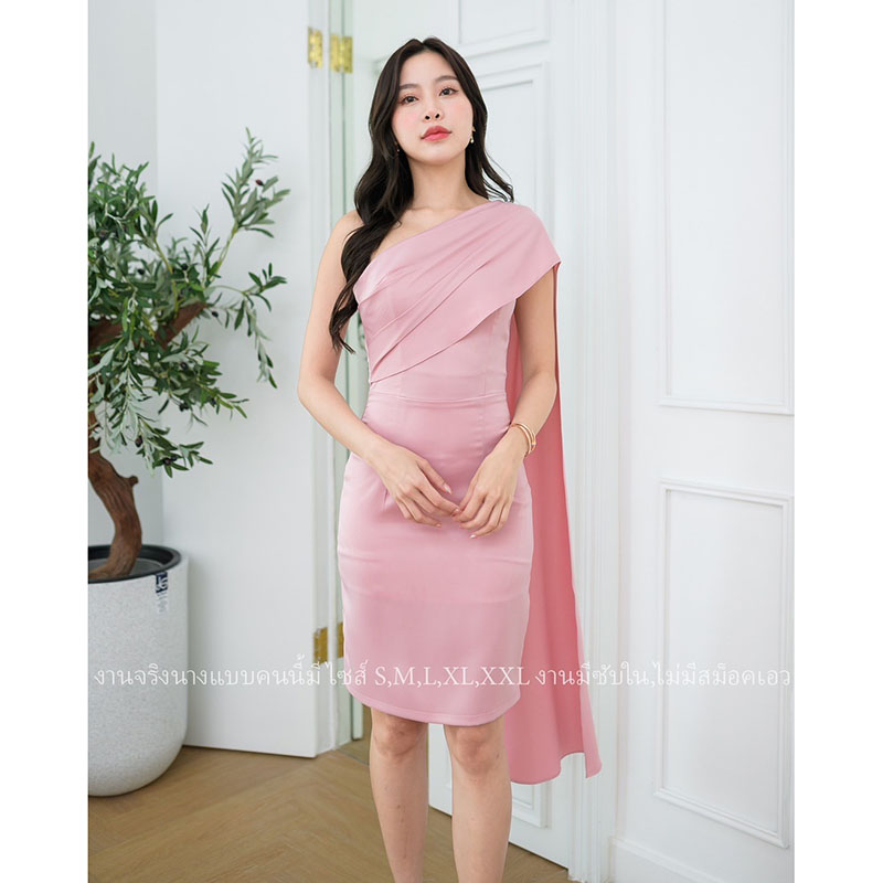 kudapy มินิเดรสสีชมพูอ่อน/สีเขียวมิ้นท์ สายสไบไหล่ ใส่เป็นแบบพันคอ หรือสไบอย่างชุดไทยก็เก๋ๆ งานผ้าเครปซาตินเนื้อดีมีซับใน ซิปหลัง