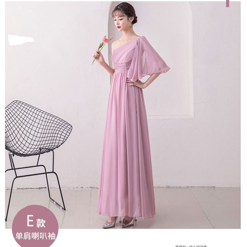 ชุดเดรสยาวออกงาน ผ้าชีฟองเนื้อดีสีชมพูกะปิ