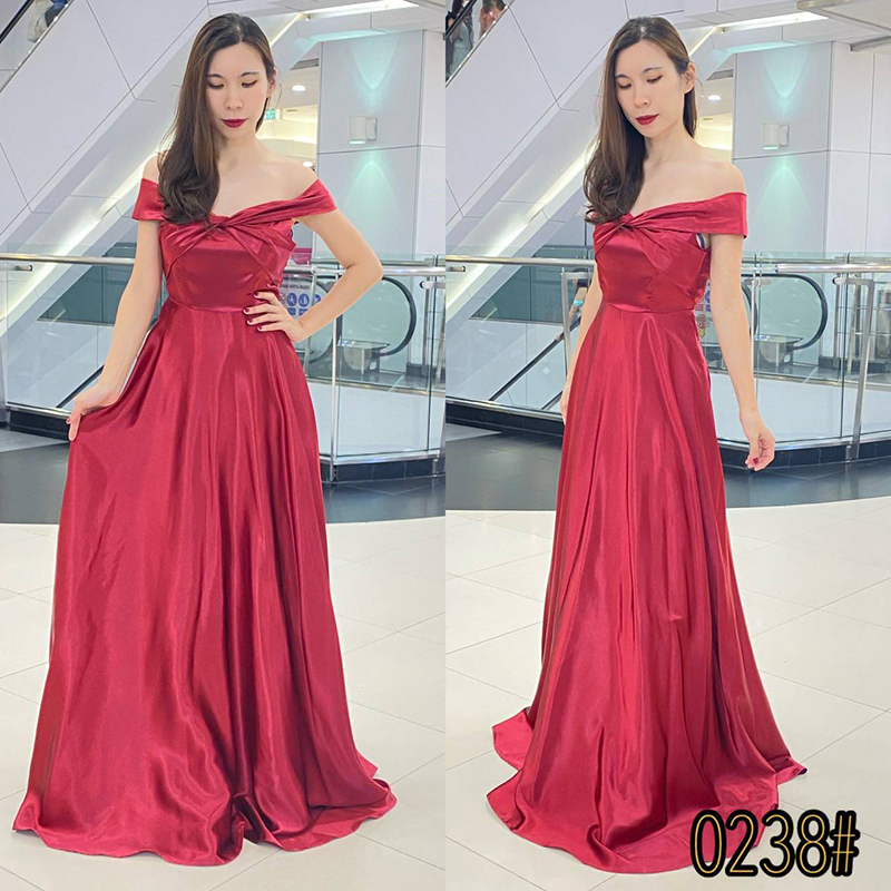 kudapy เดรสยาวสีขาว แดง โรสโกลด์ พิ้งโกลด์ ฟ้า อกทวิต พรางแขน พรางสะโพก เปิดบ่าโชว์ไหล่นิดๆ ใส่แล้วดูเพรียว ซิปหลัง ใส่ง่าย ใส่ออกงานสวยดูดี