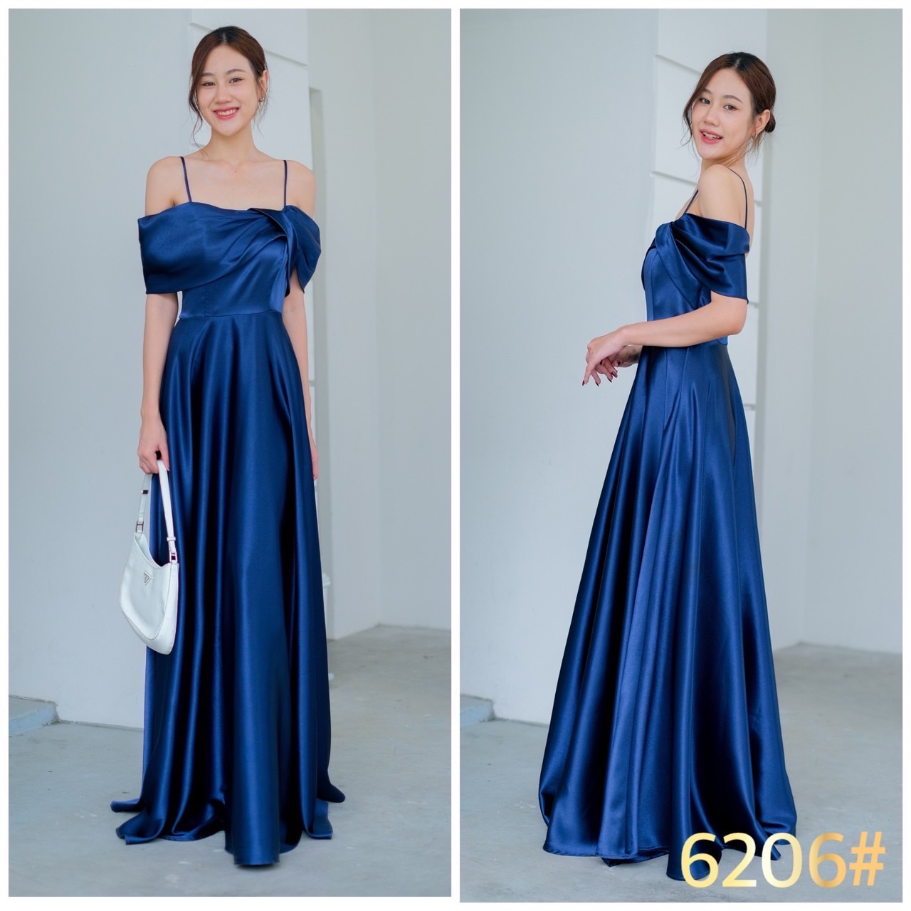 kudapy เดรสยาว เปิดบ่า อกไขว้ด้านข้าง มีสายคล้องบ่า ไม่ต้องกลัวหลุด กระโปรงบานเจ้าหญิง