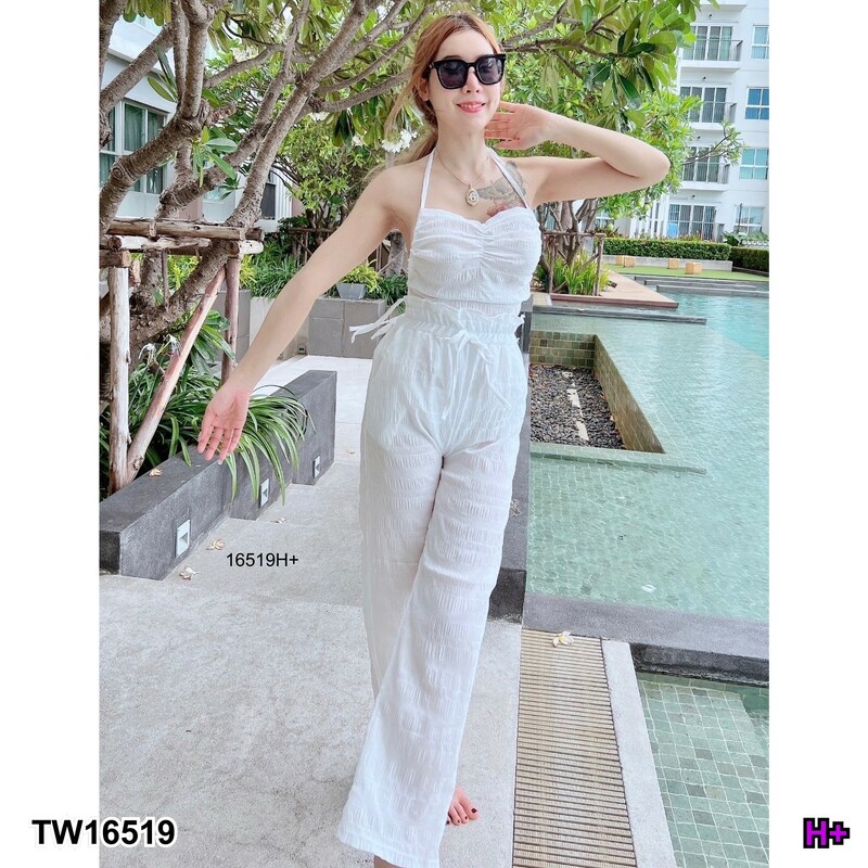 kudapy Set 3 ชิ้น เสื้อผูกคอ + กางเกงขายาว + บิกินี่ ชุดใส่ไปทะเล เดินชายหาด