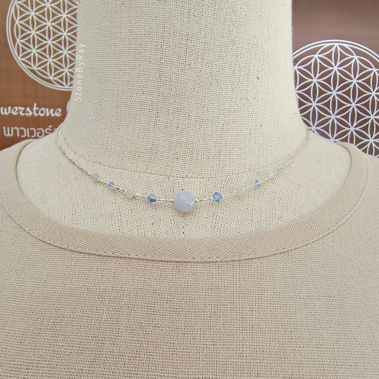 Setสร้อยคอเงินหินบลูเลสอาเกต Blue Lace Agate