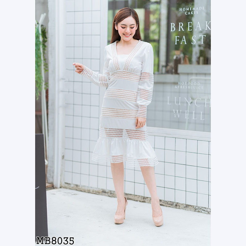 kudapy เดรสสั้นสีชมพู,สีขาว .แขนยาวตาข่ายซับครีมใส่สบายสวยดูดีมากๆ