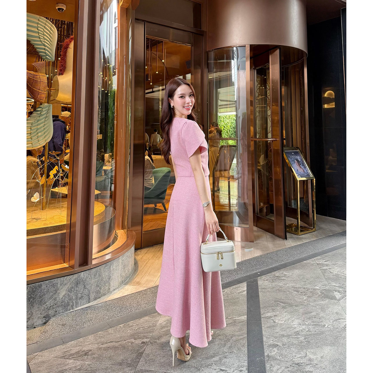 kudapy เซ็ทเสื้อแขนตุ้กตา เสื้อ กระโปรงเอวสูง เข็มกลัดดอกไม้ เข็มขัดโซ่