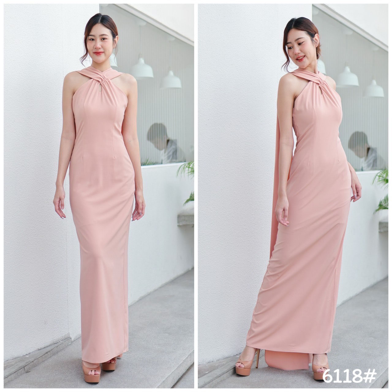 kudapy ชุดราตรีสุดแกลม ทรงเข้ารูป สายไขว่หน้าคล้องคอ ทิ้งชายยาว มีสายเดี่ยวจิ๋ว