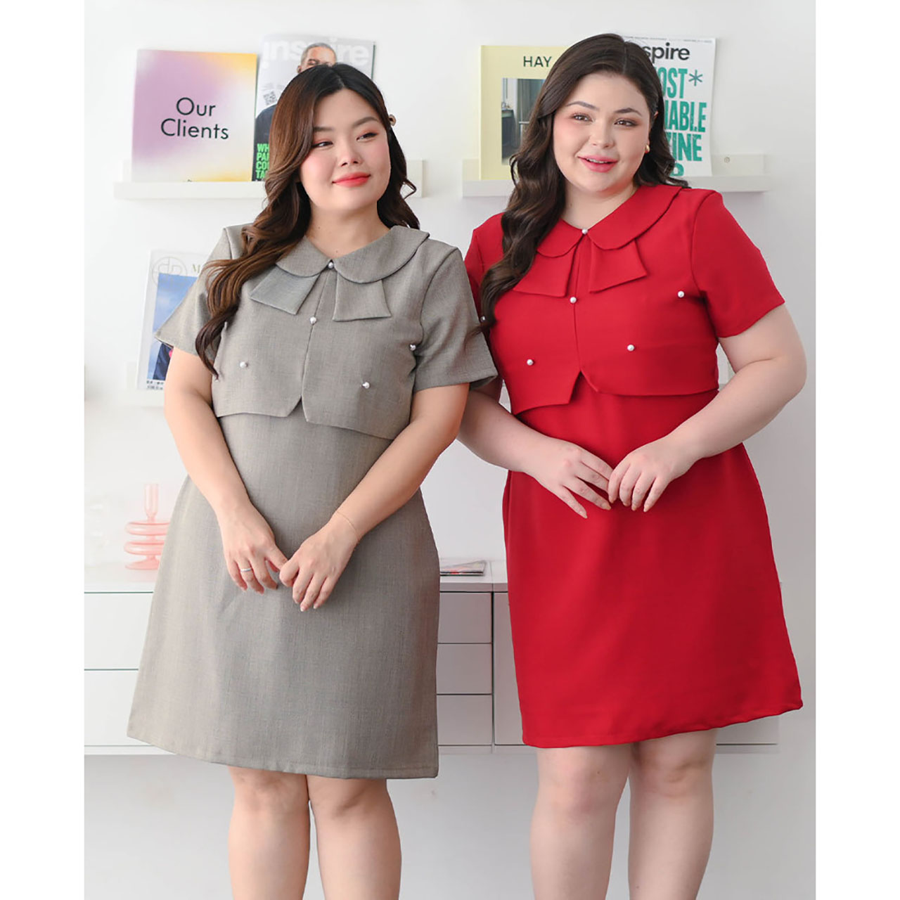 kudapy เดรสแขนสั้น คอปกแบบใหม่สุดคิวท์ มาพร้อมกระดุมมุกตกแต่งให้ลุคคุณหนูน่ารัก