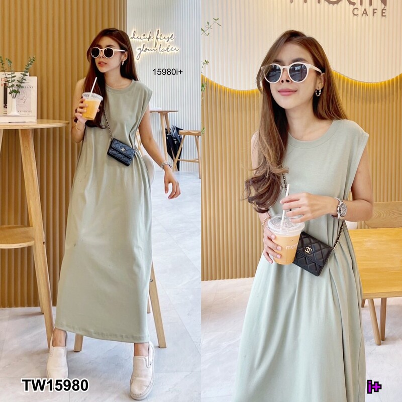 kudapy Dress เดรสแขนกุด สีดำ น้ำตาล เขียวอ่อน เขียวขี้ม้า ทรงปล่อย แอบเพิ่มกิมมิคแต่งกระเป๋าล้วงข้างทั้ง 2 ข้าง