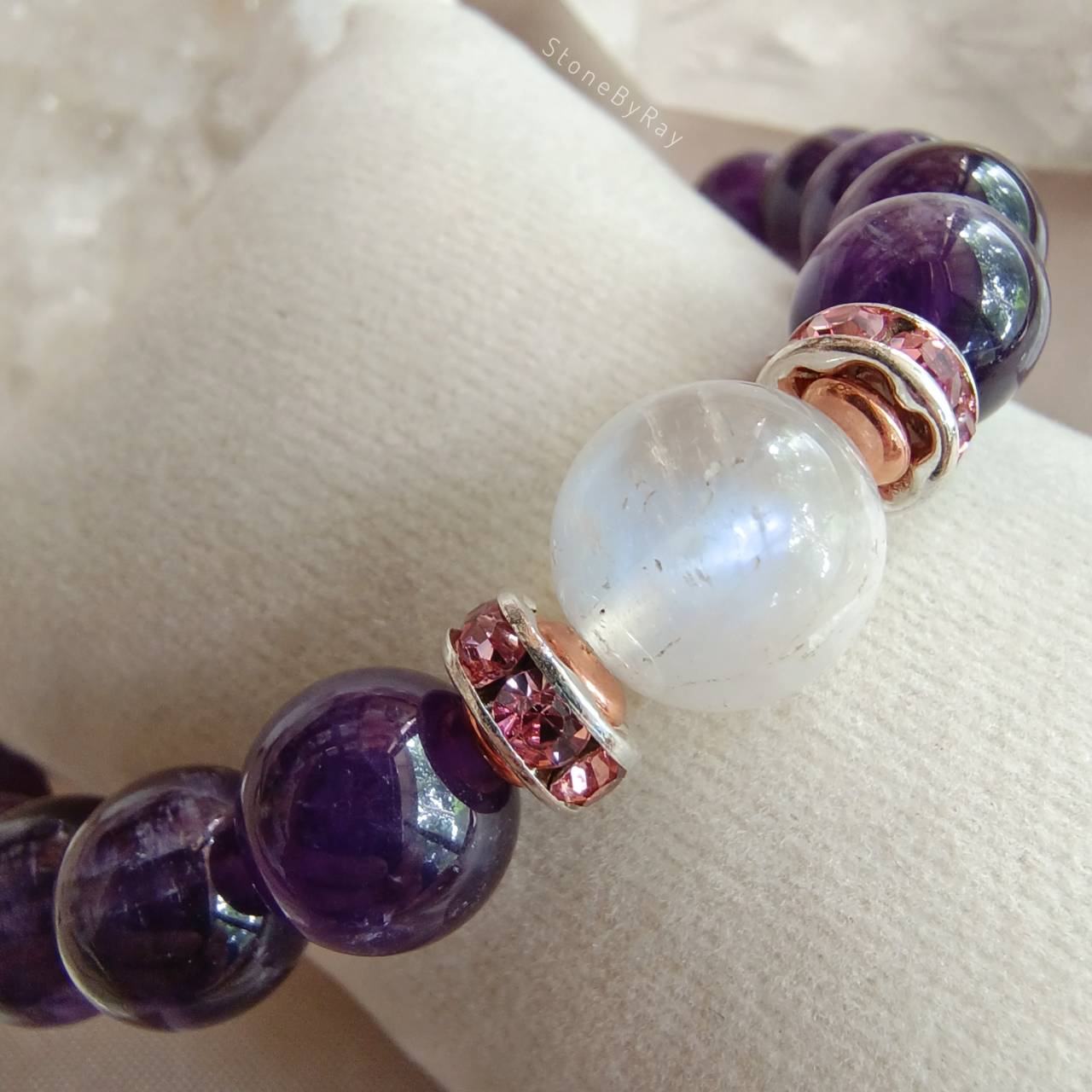 สร้อยข้อมือหินอเมทิสต์กับมูนสโตน Amethyst+Moonstone