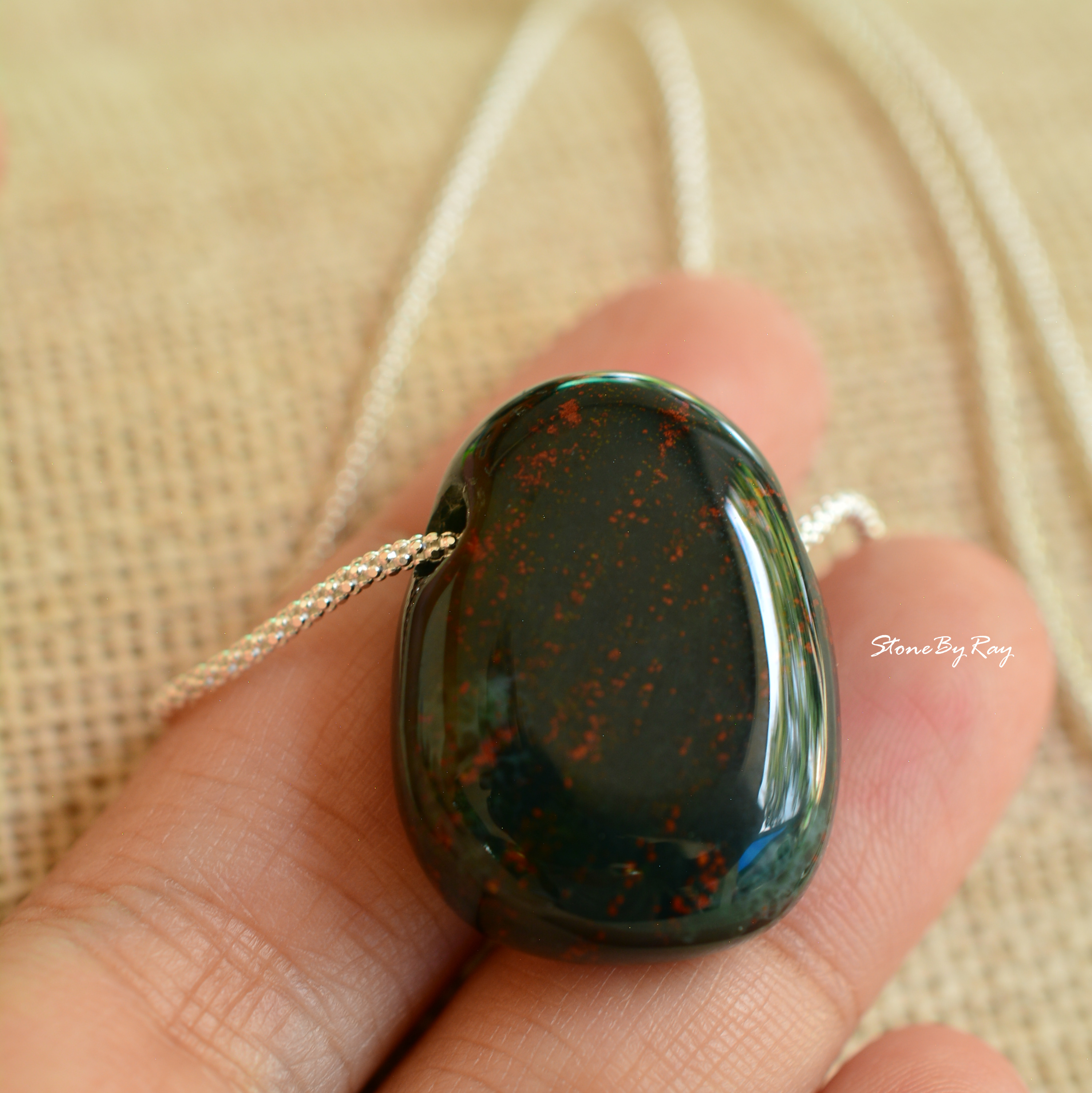สร้อยคอเงินจี้หินเลือด(Blood stone)