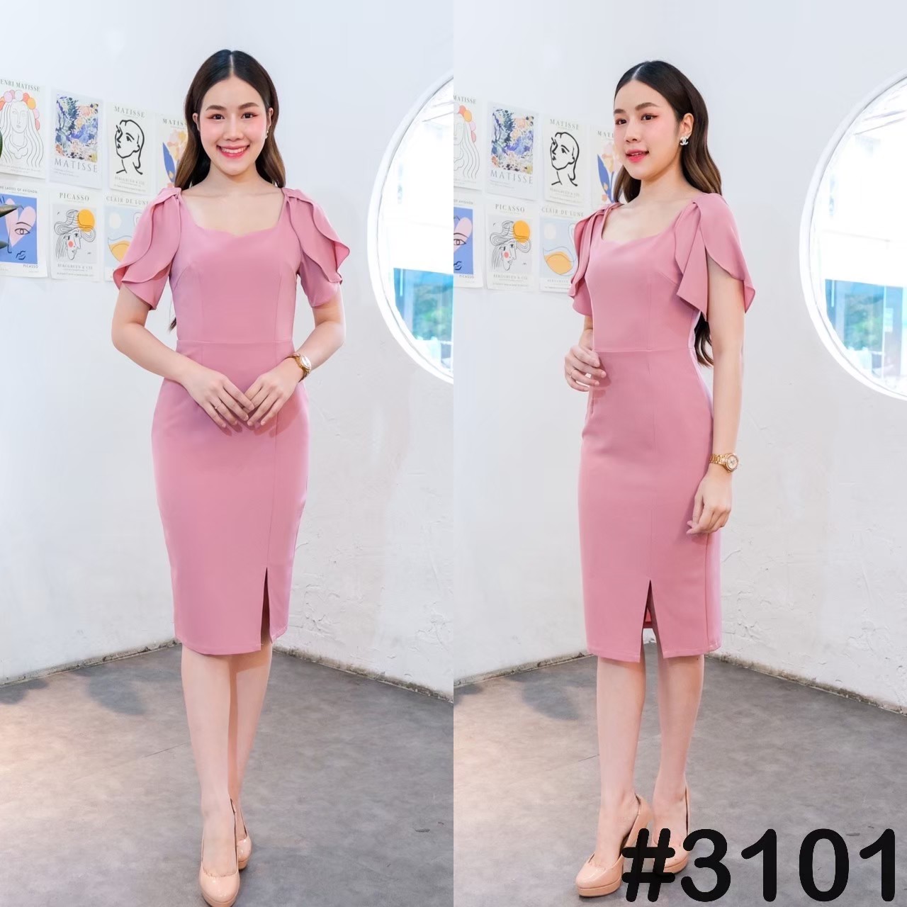 kudapy เดรสสั้นสีส้มโอรส,ครีมนู้ด,เขียวพิตาชิโอ้,ชมพู,แดง,กรม เรียบหรู เทลอกหัวใจ แขนจับเดรปสองเลเยอร์ กระโปรงผ่าหน้า เนื้อผ้าเครปเกาหลีอัดกาว