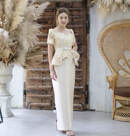 kudapy เซตไปงานแต่ง เสื้อ+กระโปรงไหมอิตาลี สีครีมทอง สีเทา สีชมพู งานตัดเย็บอย่างดี สีสวยมาก ใส่ได้ทุกงานจร้า