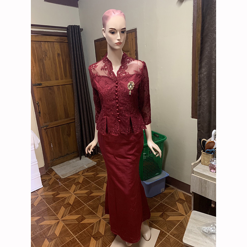 kudapy ชุดเซทผ้าไหมอิตาลีสีแดง/สีชมพู/สีครีม เอวดีด แต่งเอวแต่งจีบ งานเย็บประณีต มีซับใน